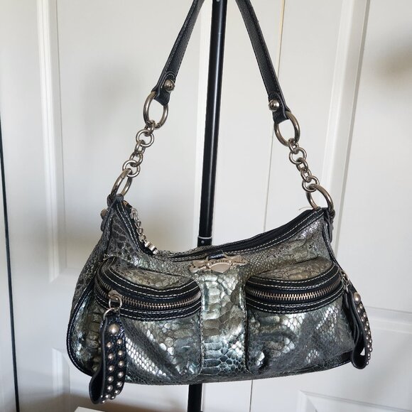 Kathy Van Zeeland Handbags - Vintage Kathy Van Zeeland Studded Metalic Pewter Bag Purse